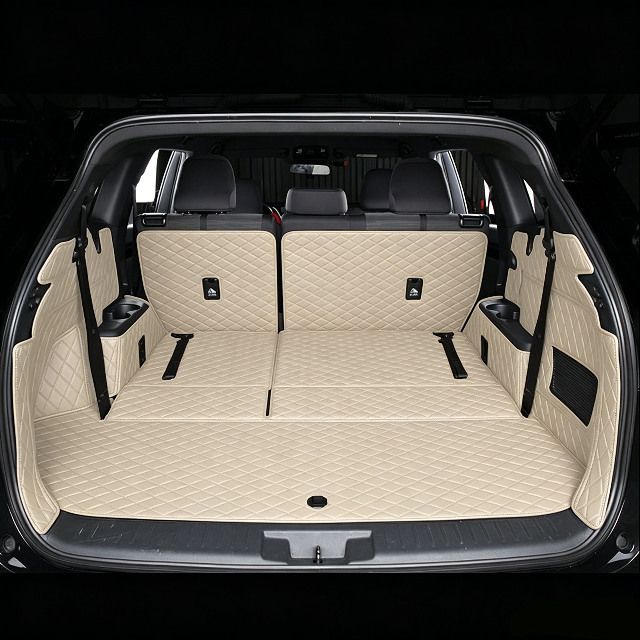 Trunk mat, cargo liner; three-row seat design (full-coverage design with hidden Velcro fasteners)