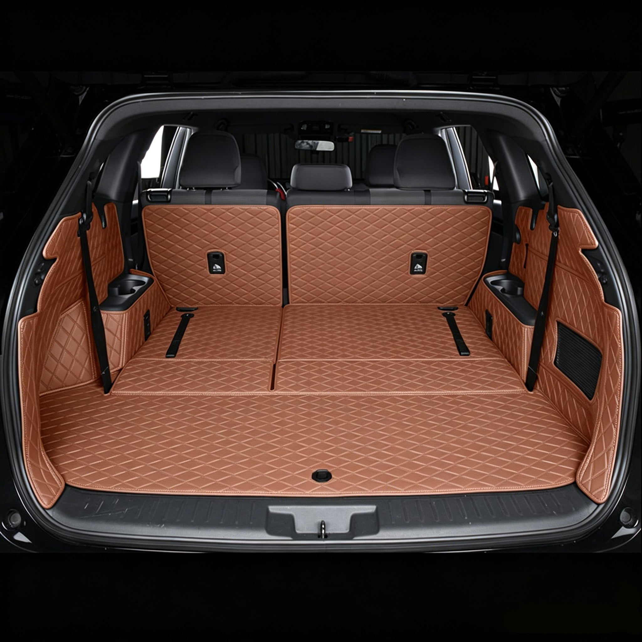 Trunk mat, cargo liner; three-row seat design (full-coverage design with hidden Velcro fasteners)