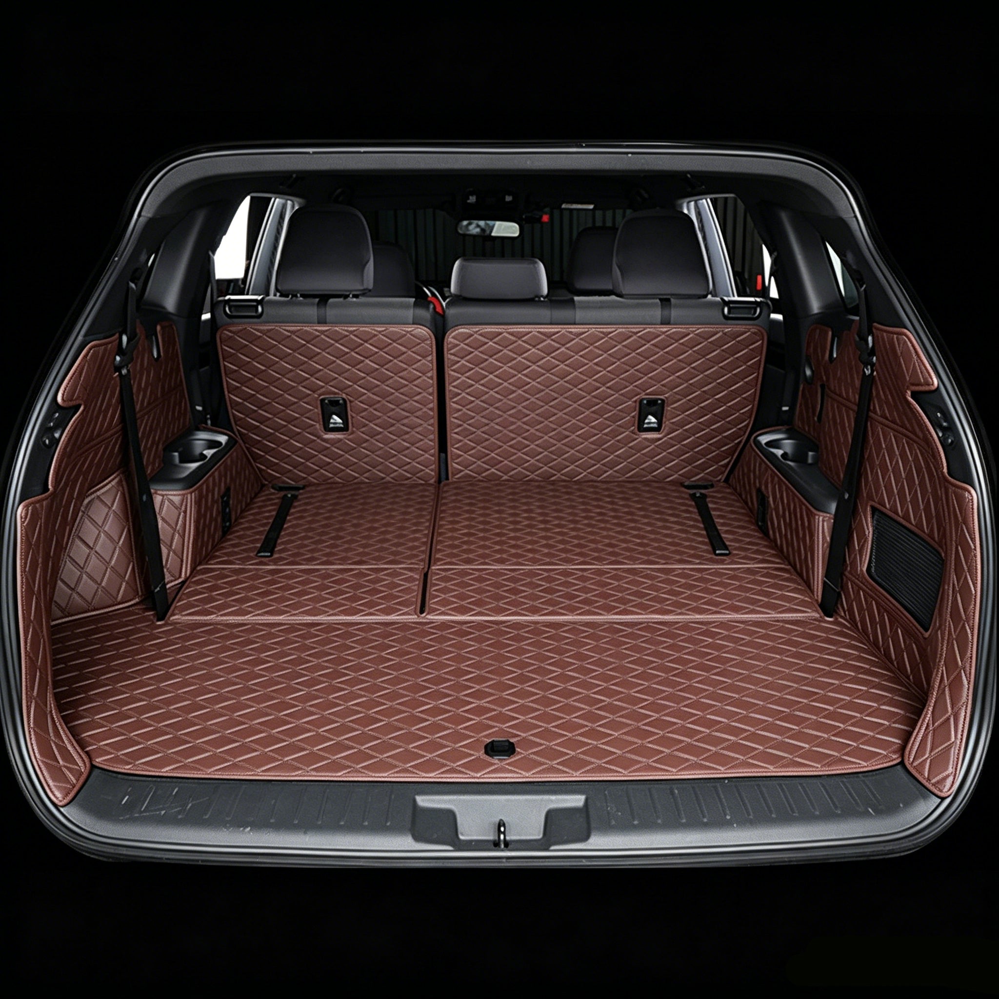 Trunk mat, cargo liner; three-row seat design (full-coverage design with hidden Velcro fasteners)