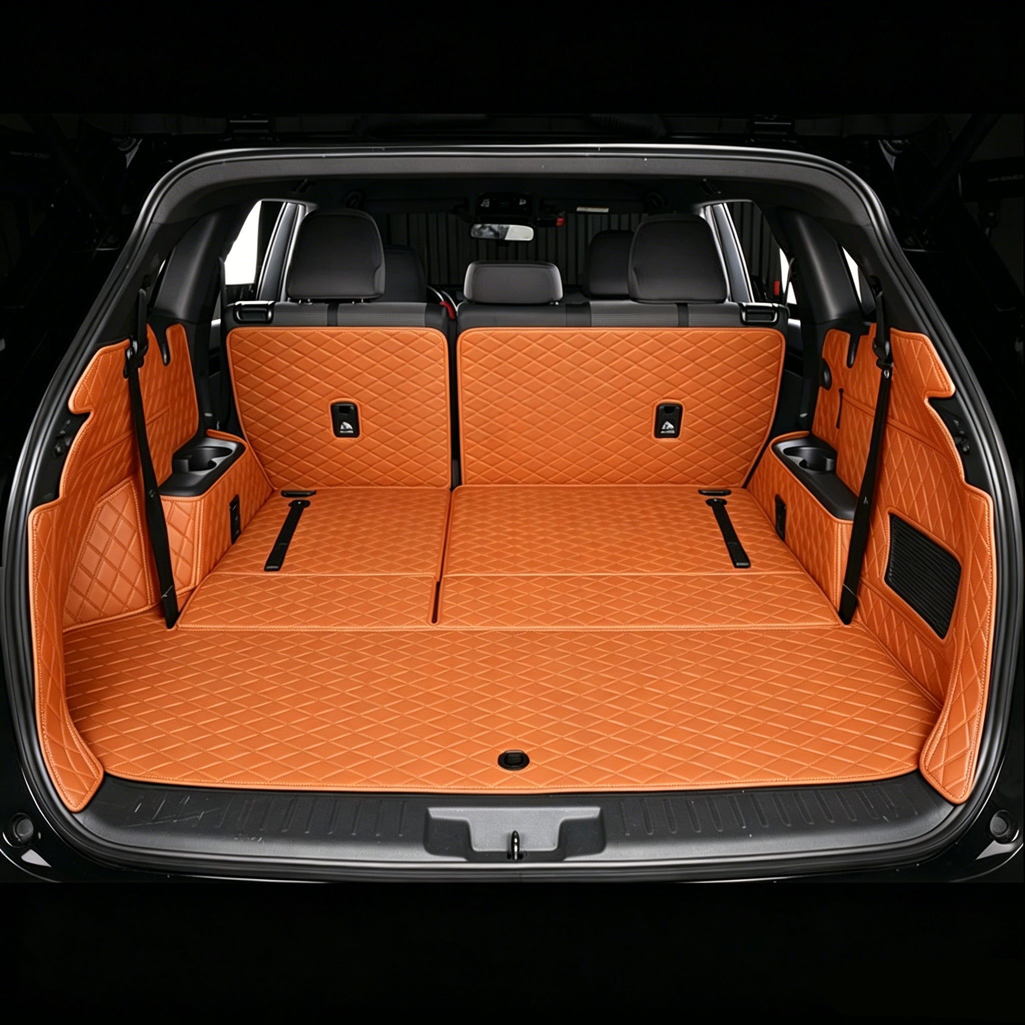 Trunk mat, cargo liner; three-row seat design (full-coverage design with hidden Velcro fasteners)