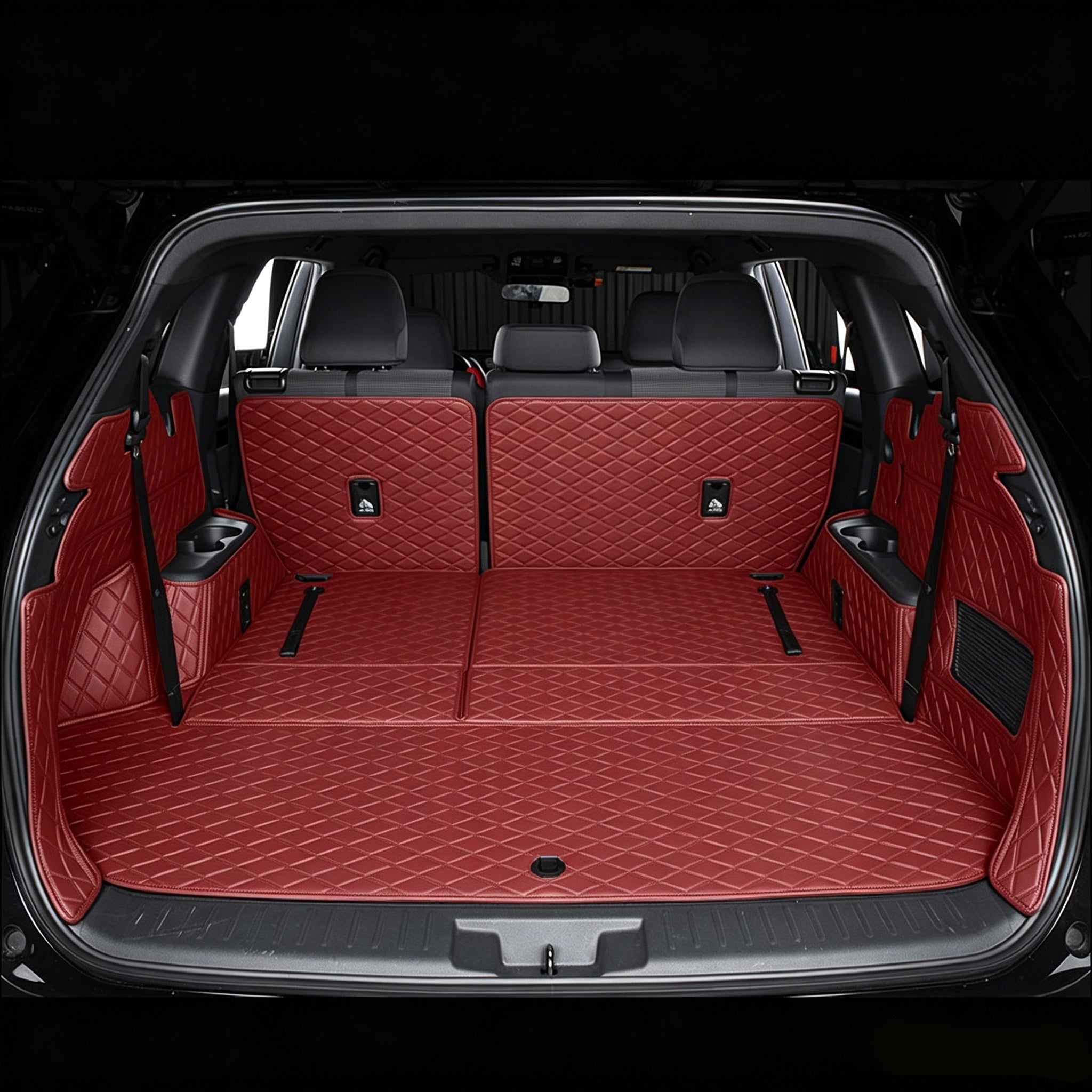 Trunk mat, cargo liner; three-row seat design (full-coverage design with hidden Velcro fasteners)