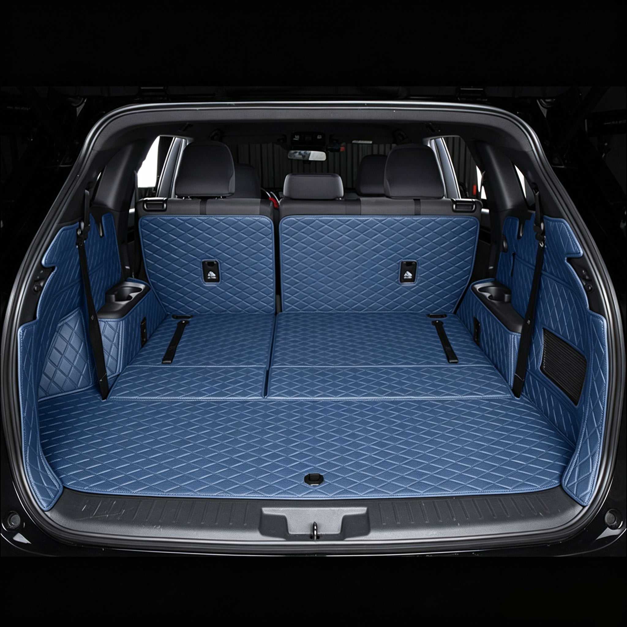 Trunk mat, cargo liner; three-row seat design (full-coverage design with hidden Velcro fasteners)