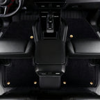 Genuine Leather Car Floor Mats with Logo, Stripe Pattern Full Coverage
