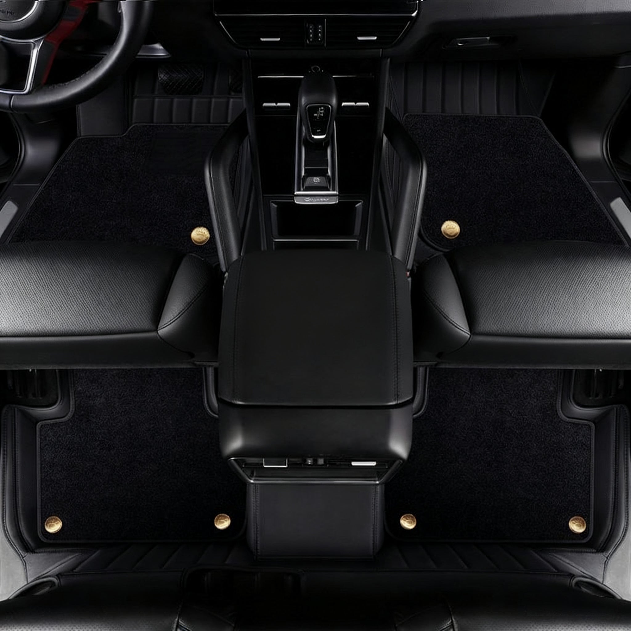 Genuine Leather Car Floor Mats with Logo, Stripe Pattern Full Coverage
