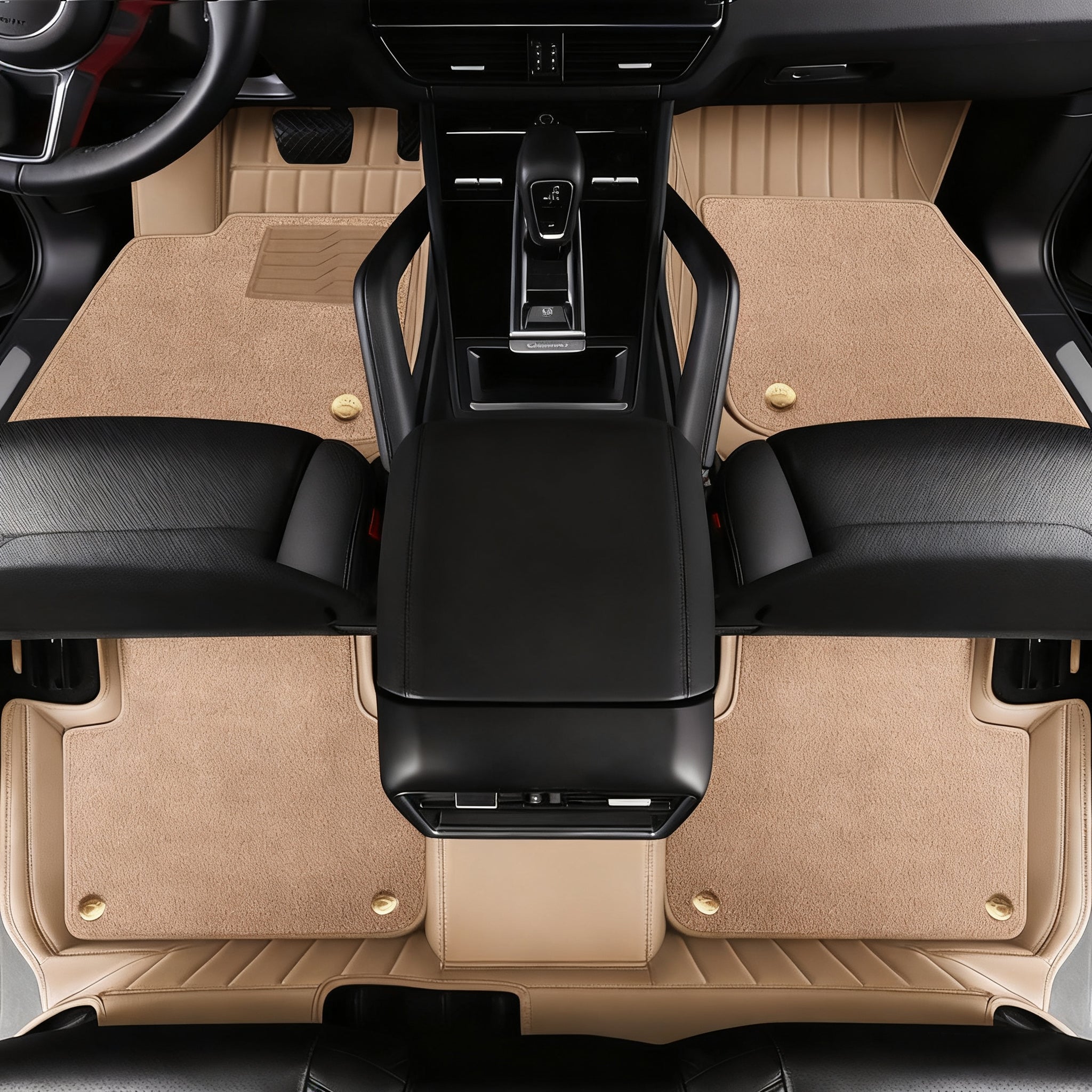 Genuine Leather Car Floor Mats with Logo, Stripe Pattern Full Coverage