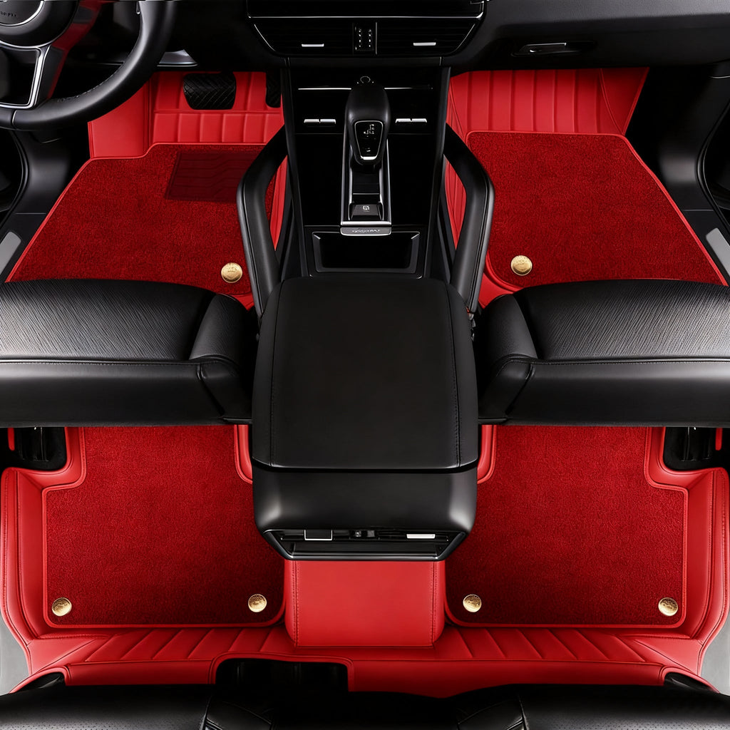 Genuine Leather Car Floor Mats with Logo, Stripe Pattern Full Coverage