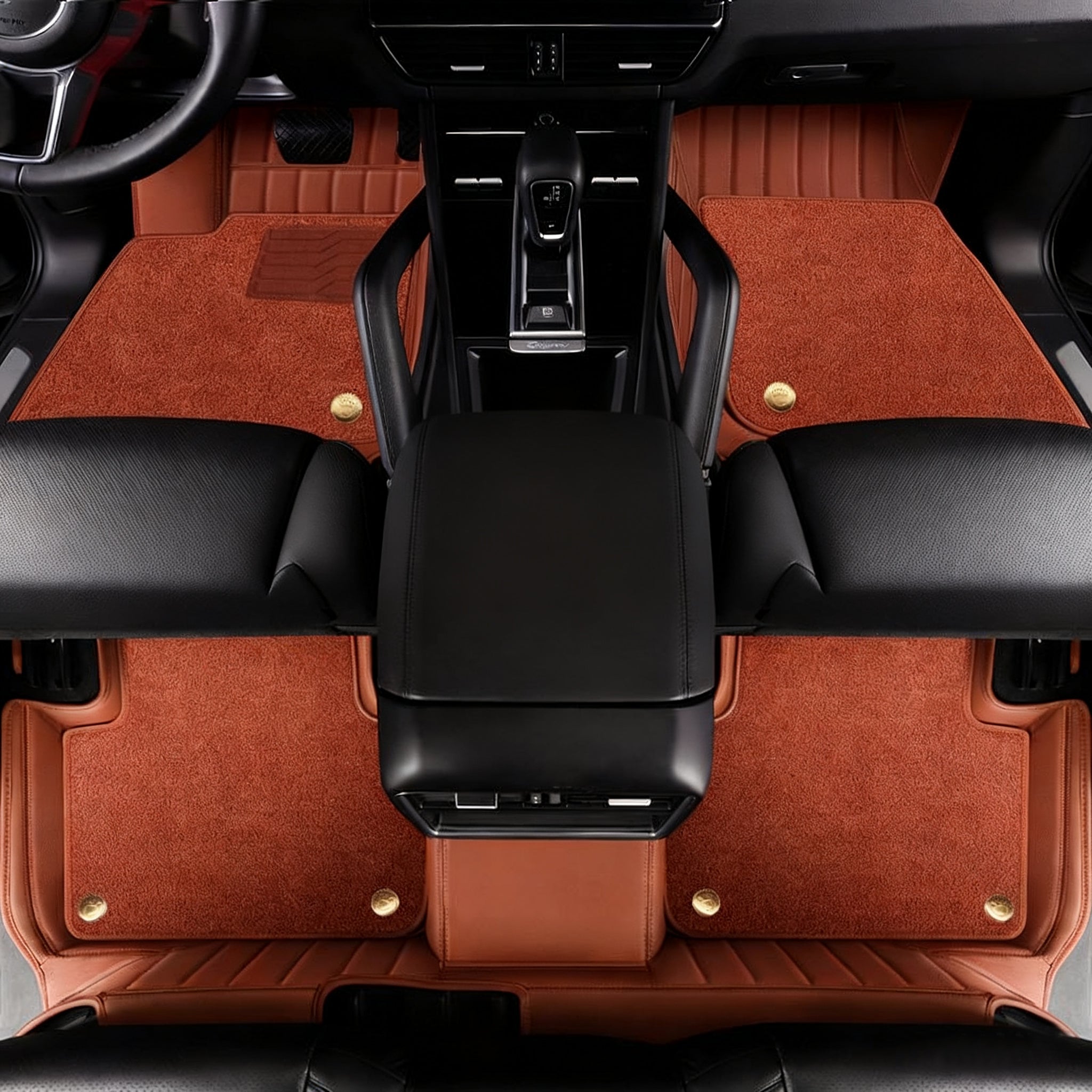 Genuine Leather Car Floor Mats with Logo, Stripe Pattern Full Coverage