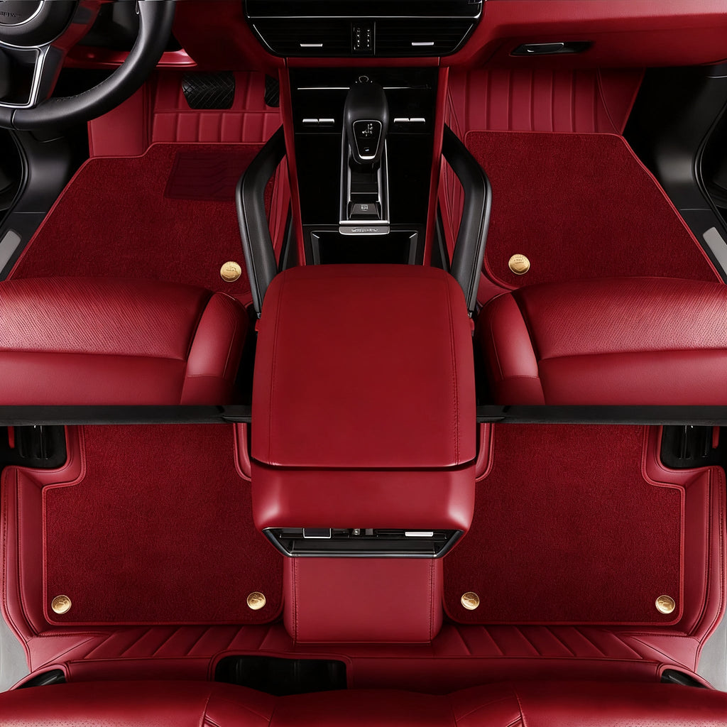 Genuine Leather Car Floor Mats with Logo, Stripe Pattern Full Coverage