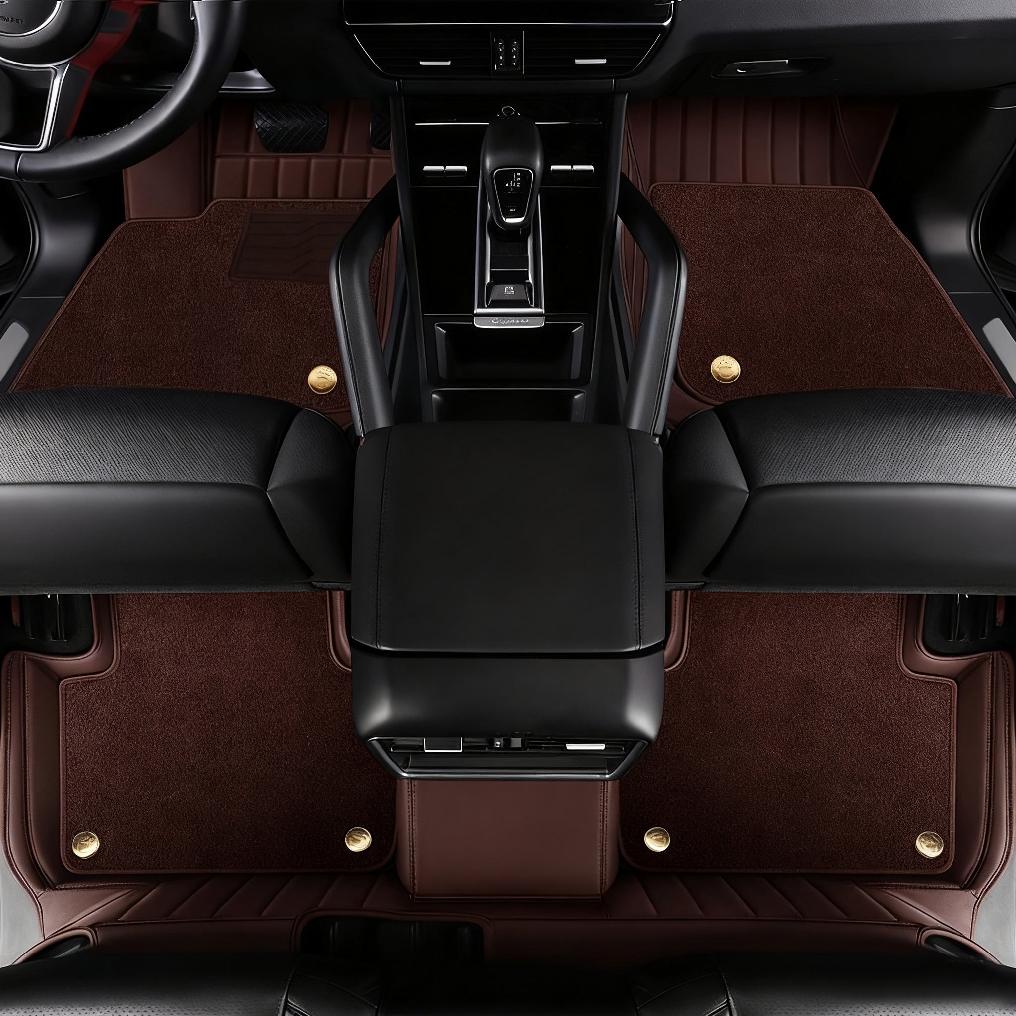 Genuine Leather Car Floor Mats with Logo, Stripe Pattern Full Coverage