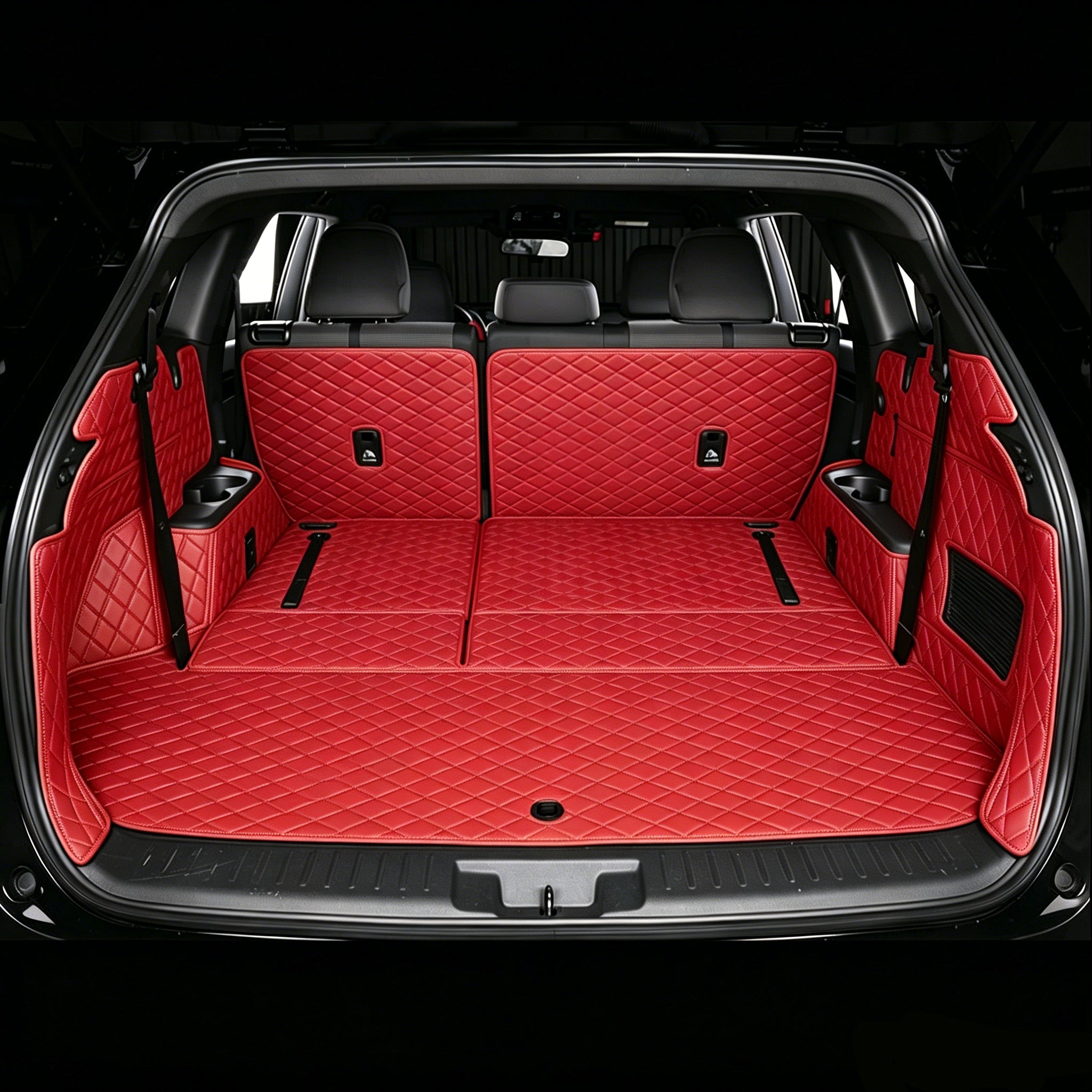 Trunk mat, cargo liner; three-row seat design (full-coverage design with hidden Velcro fasteners)
